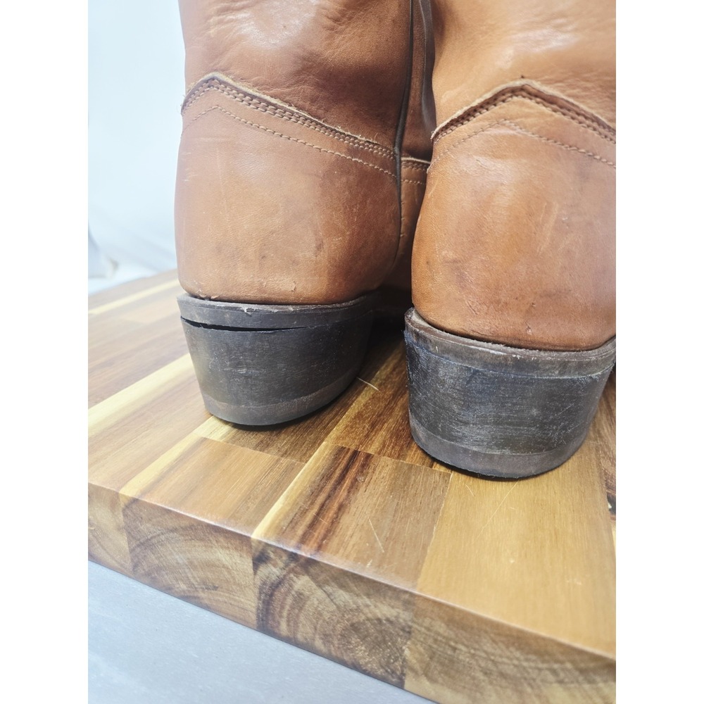 ACME Vintage Cowboy Western Boots Cognac Brown Leather Ranch Men Size 7 Womens 9 - Picture 9 of 11